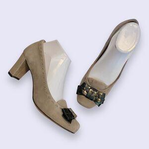 Circa Joan & David Luxe Suede & Patent Leather Heels Pumps Grey & Black SZ 8M